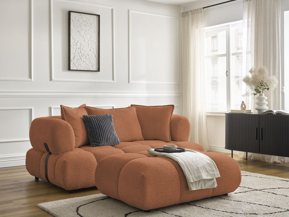 Bobochic Alya Sofa 2-Sitzer mit Pouf Bouclé-Stoff Orange