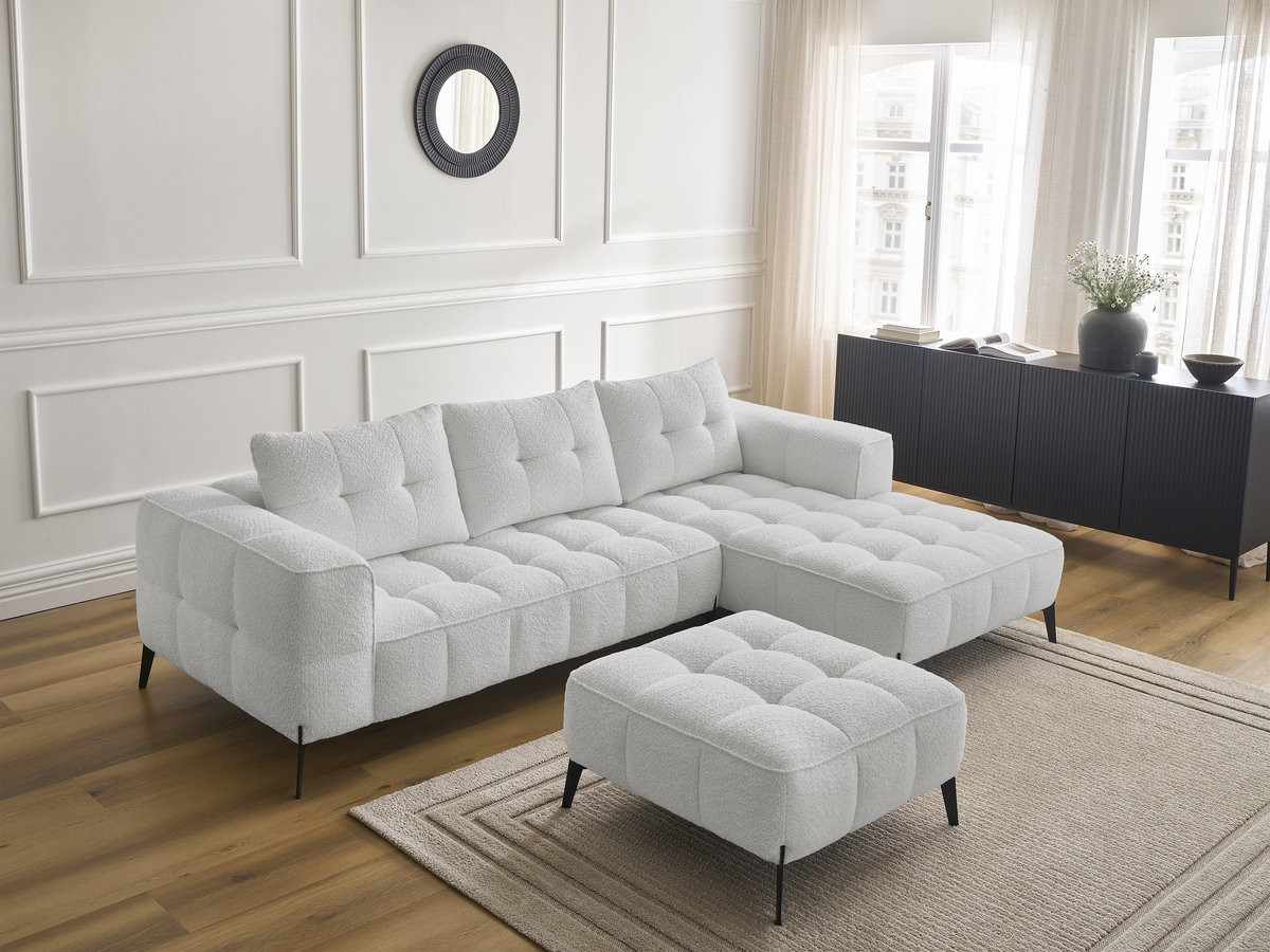 Bobochic Anis Ecksofa mit Pouf Bouclé-Stoff Hellgrau Ecke rechts