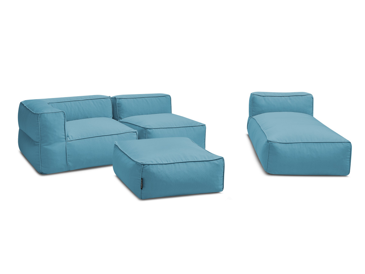 Bobochic Giulia Gartensofa 4-Sitzer mit Pouf, 1 Eckmodul Stoff Hellblau