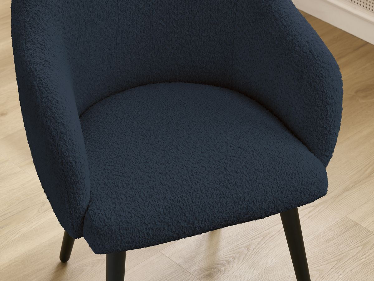 Bobochic Sophie Esszimmerstuhl 4er-Set mit skandinavischen Beinen, schwarz Bouclé-Stoff Dunkelblau