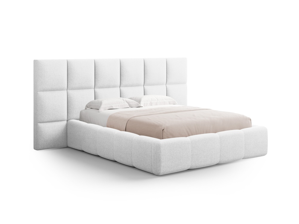 Cosmopolitan Design Stauraumbett mit doppeltem Kopfteil Livigno 180x200 Strukturierter Stoff Solid Kaltes Hellgrau