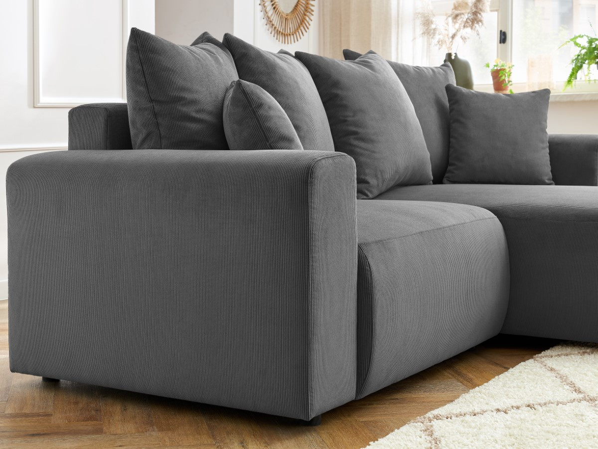 Bobochic Enjoy Ecksofa Cordsamt Dunkelgrau Ecke rechts