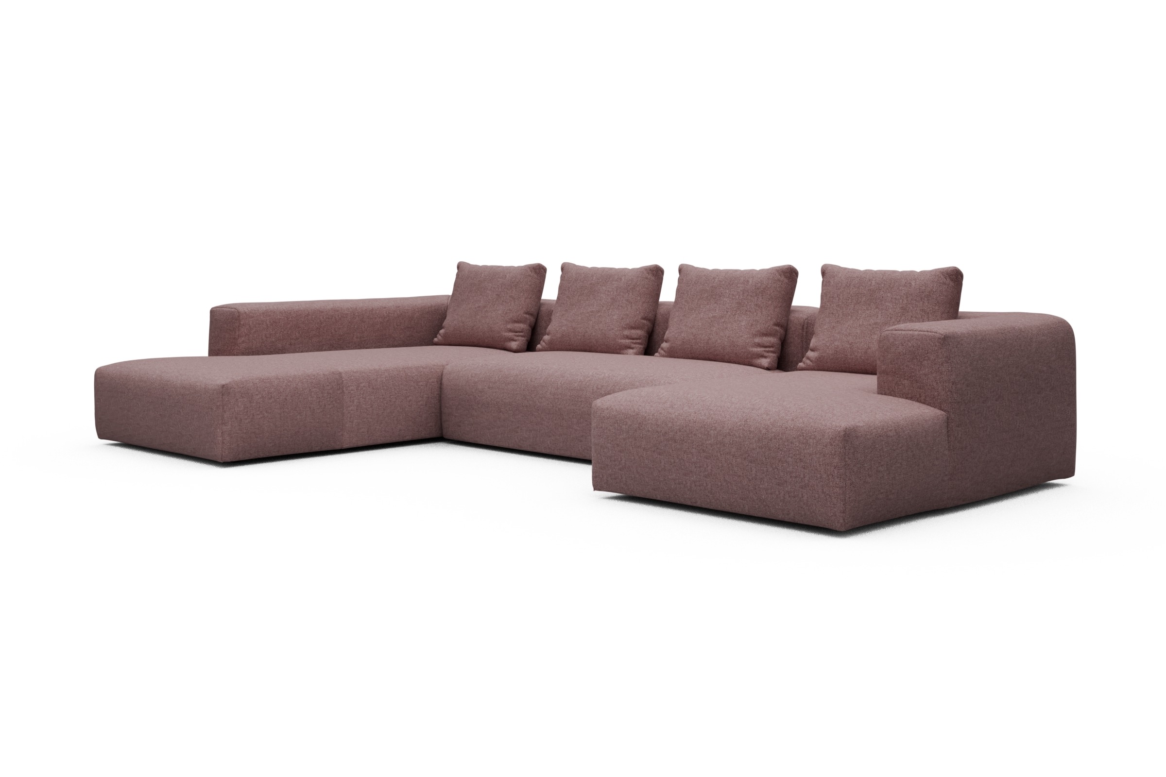 Wohnlandschaft Fred Relax-Ecke links mit 2-Sitzer und Chaiselongue rechts Strukturierter Stoff Sama 341-Flamingo