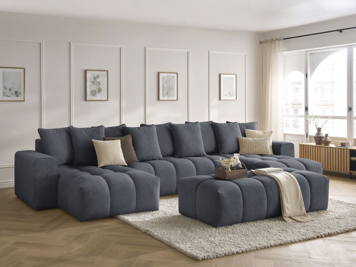 Bobochic Mont-blanc Wohnlandschaft mit Pouf Samt Dunkelgrau