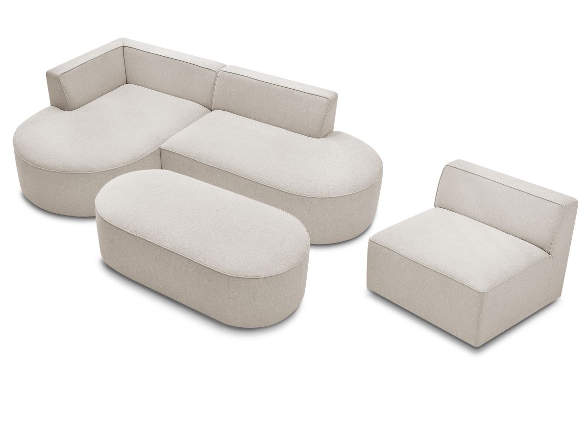Bobochic Rousseau Ecksofa mit Sofamodul und Pouf Melange-Stoff Beige Ecke links