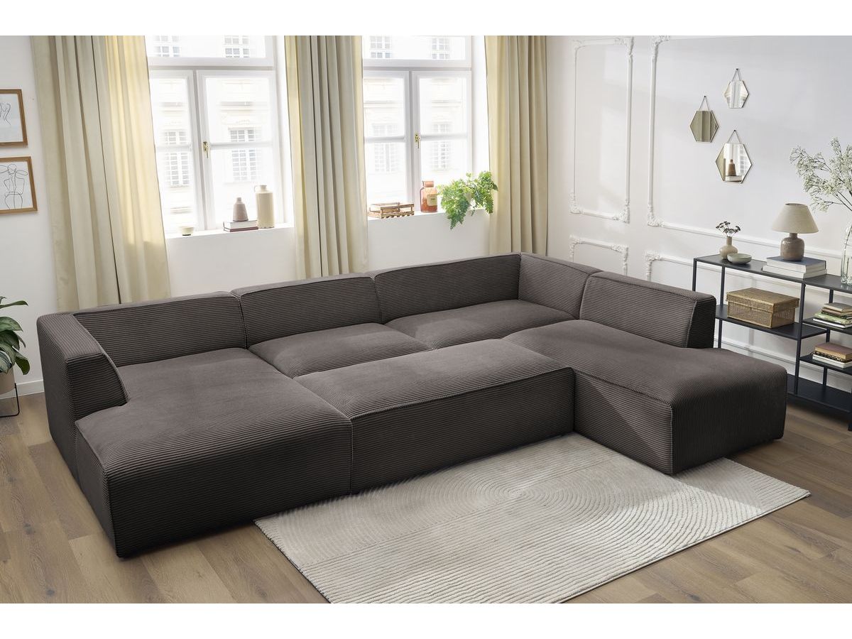 Bobochic Megeve Wohnlandschaft mit Pouf Cordsamt Braun Ecke links