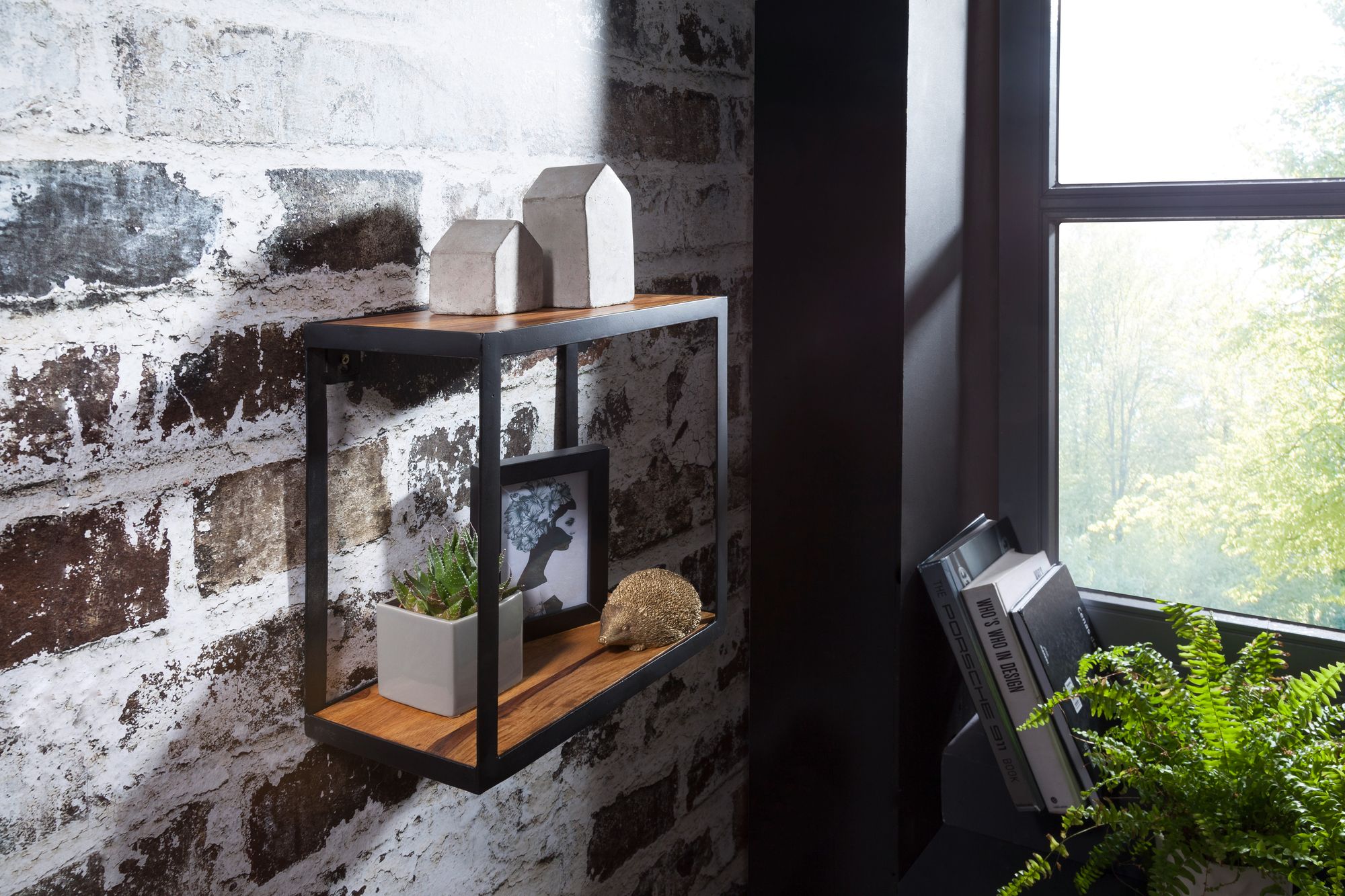 Wandregal Randaberg Massivholz Schwarz 35 × 18 × 35 cm