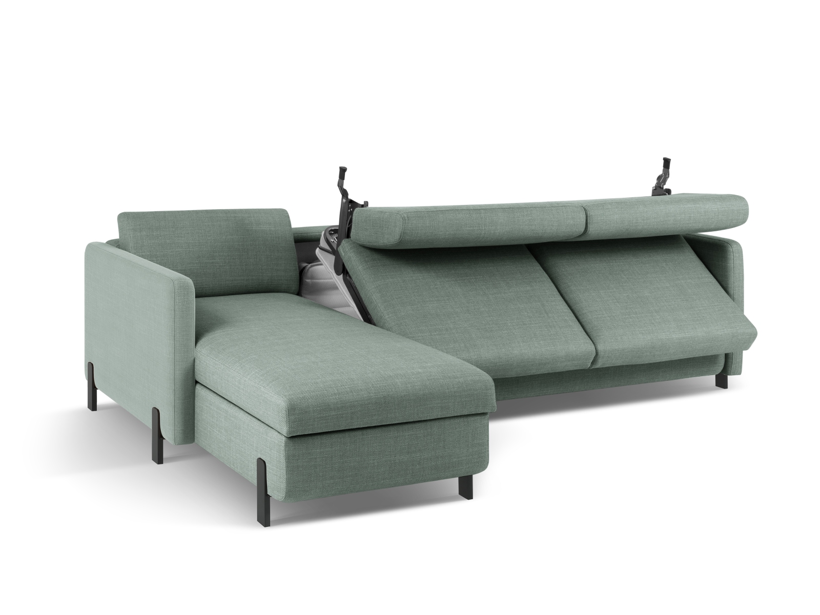 Micadoni Schlaf-Ecksofa Gloria 5-Sitzer Links Strukturierter Stoff Minze 205x160