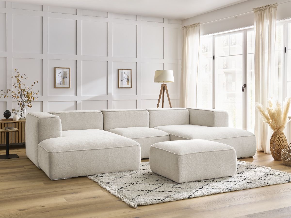 Bobochic Zephyr Wohnlandschaft mit Pouf Strukturstoff Weiß