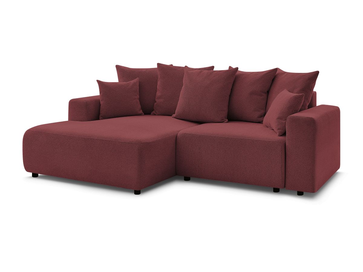 Bobochic Atilla Ecksofa mit Schlaffunktion und Bettkasten Melange-Stoff Rot Ecke links