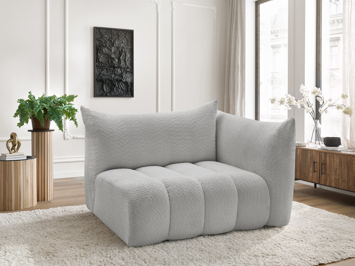 Bobochic Azra Sofamodul 2-Sitzer 143 × 112 cm Bouclé-Stoff Hellgrau Ecke rechts