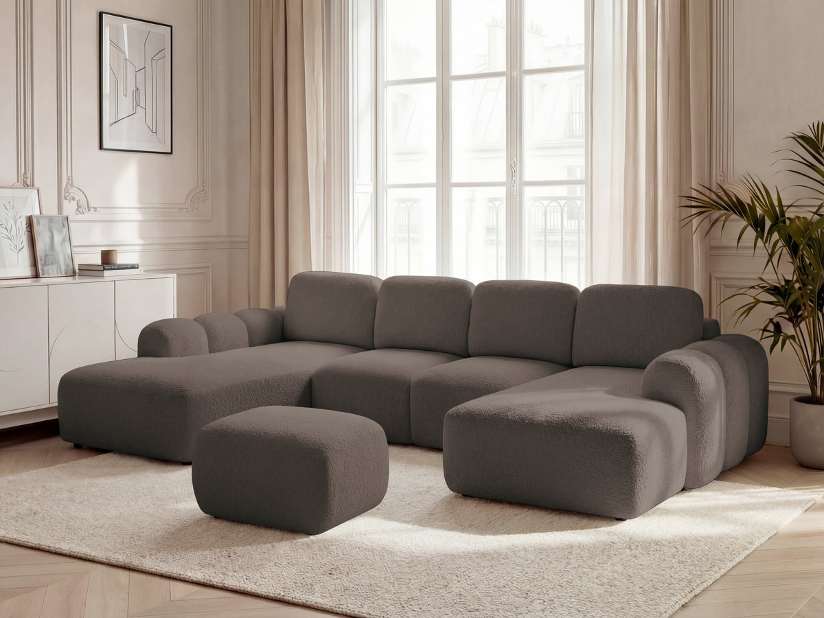 Bobochic Montaigne Wohnlandschaft mit Pouf Bouclé-Stoff Braun Ecke rechts