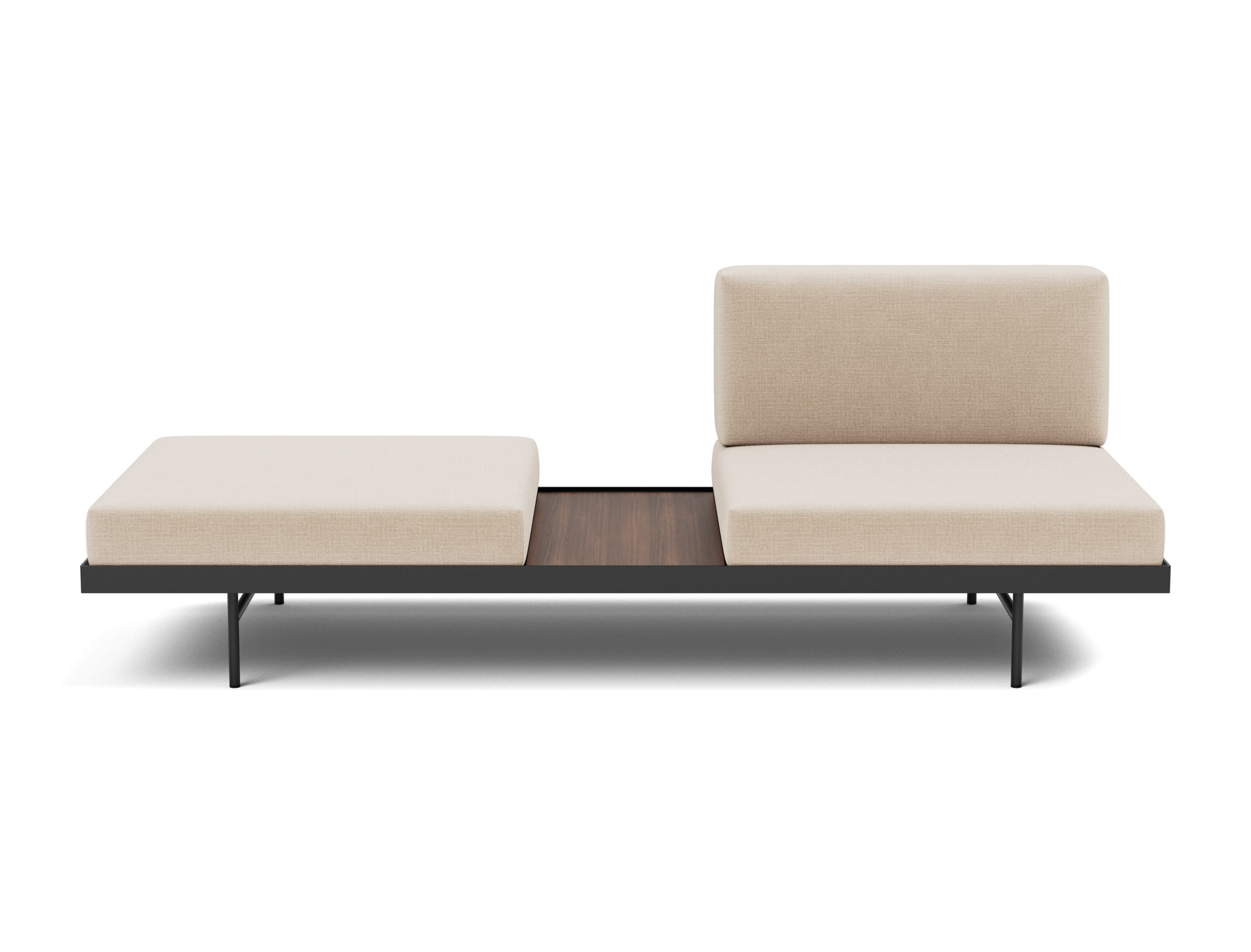 Tagesbett Puri Chenille Esina 410-Almond-Beige Beine mit Nussbaumtisch