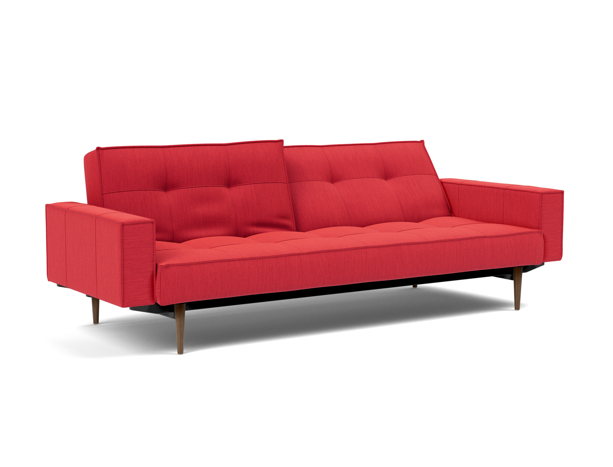 Schlafsofa Splitback mit Armlehnen Flachgewebe Elegance 511-Red Beine Styletto Eiche dunkel