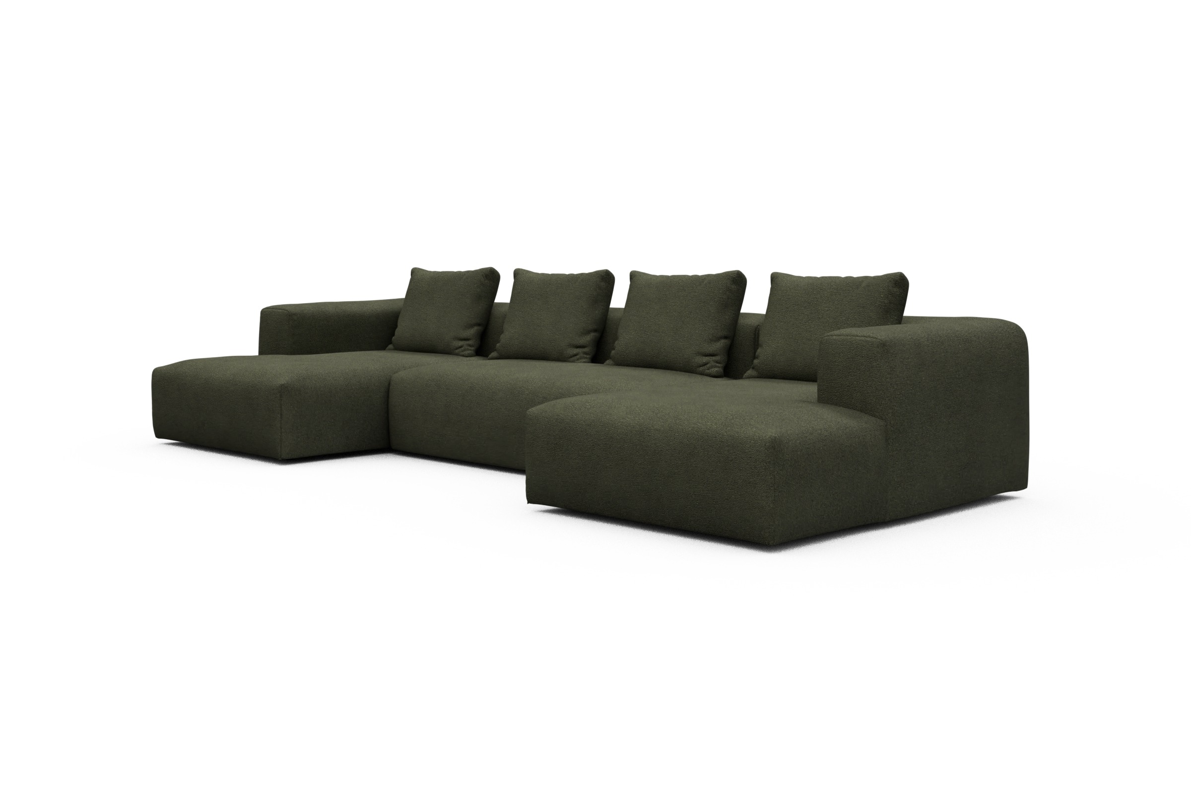 Wohnlandschaft Fred mit 2-Sitzer und Chaiselongue beidseitig Boucle-Forest-Green
