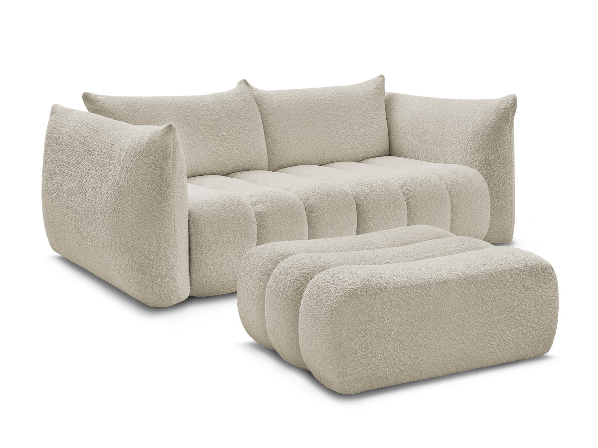 Bobochic Azra Sofa 3-Sitzer mit Pouf Bouclé-Stoff Beige