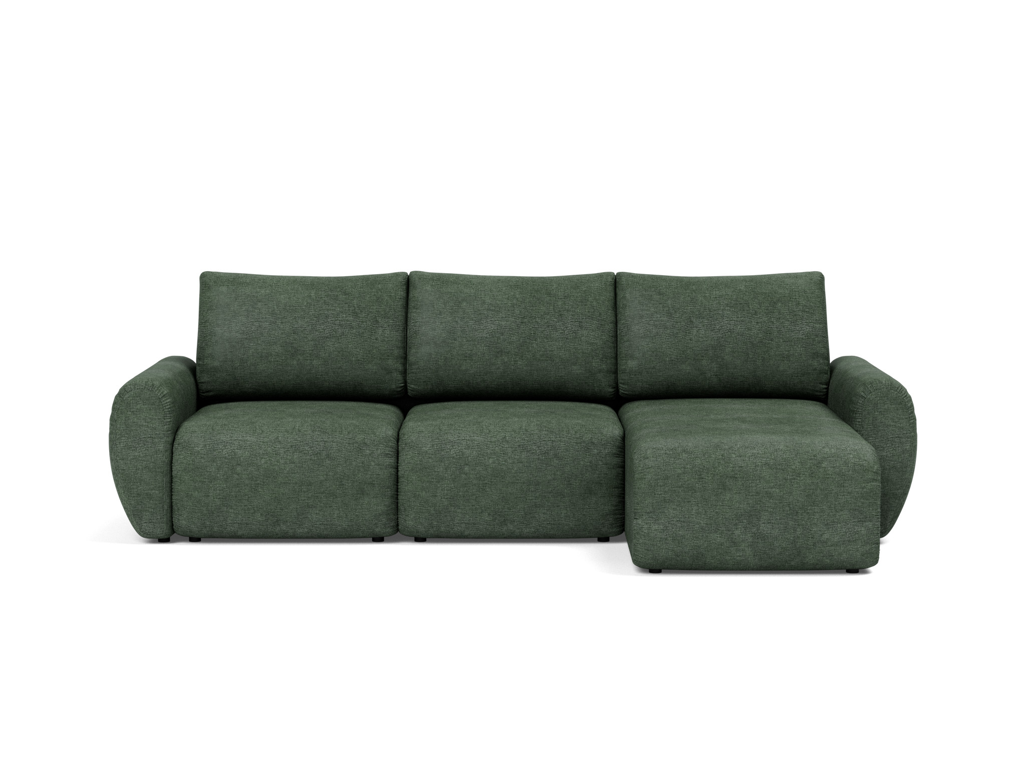 Schlafsofa Norum mit Chaiselongue und Curve-Armlehnen Flachgewebe Avella 281-Pine-Green