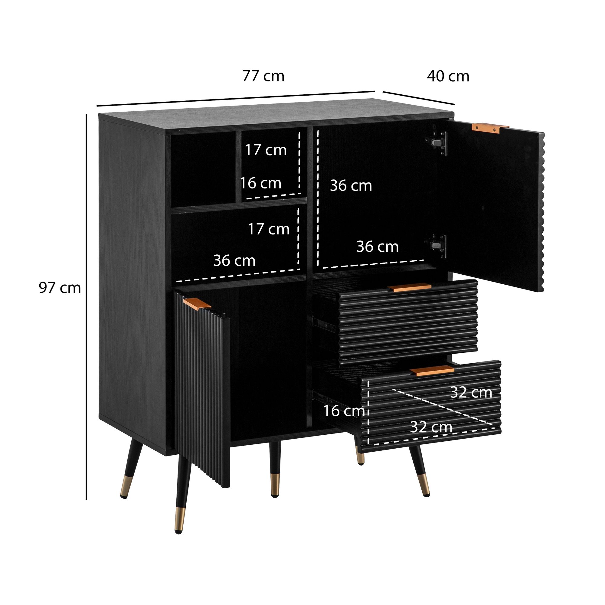 Sideboard Fagernes Schwarz 77 × 40 × 97 cm