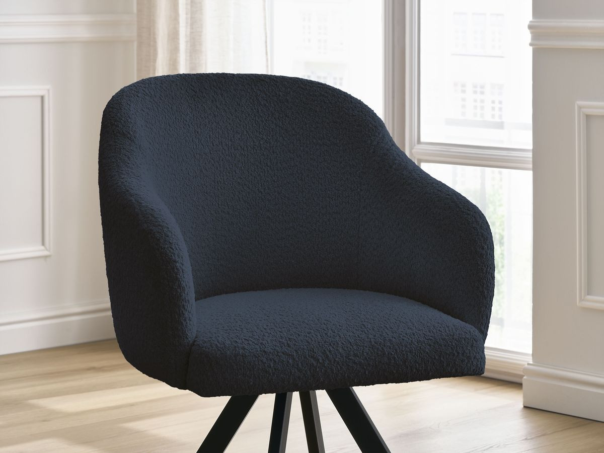 Bobochic Sophie Esszimmerstuhl mit Sternfuß Bouclé-Stoff Dunkelblau