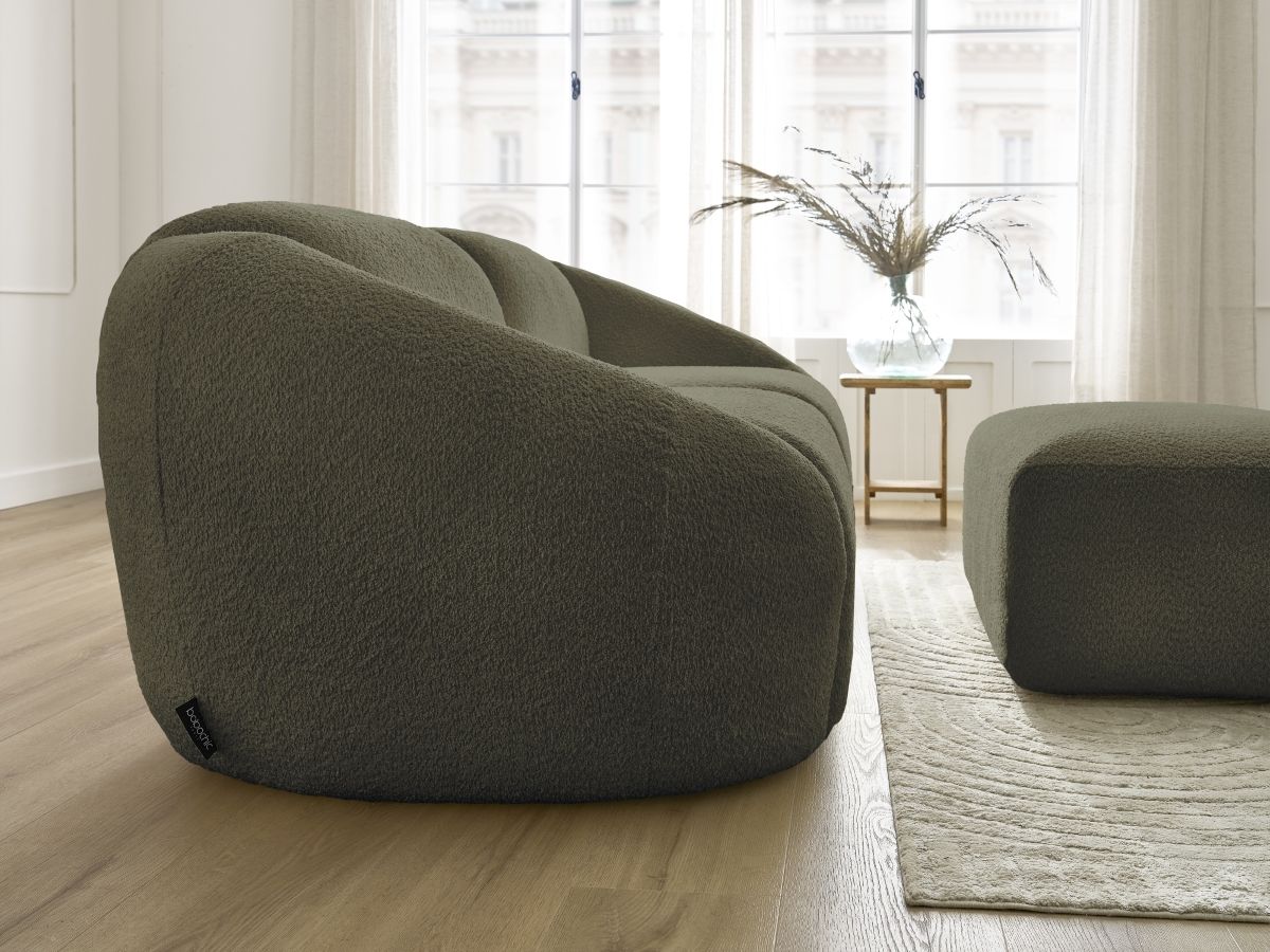 Bobochic Tina Sofa 4-Sitzer mit Pouf Bouclé-Stoff Grün