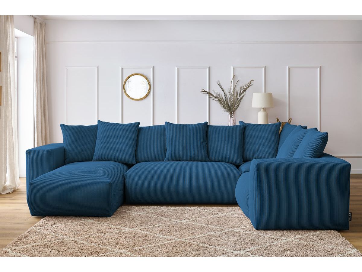 Bobochic Voltaire Wohnlandschaft 356 × 214 cm Cordsamt Dunkelblau Ecke links