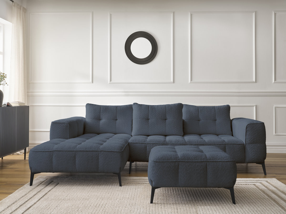 Bobochic Anis Ecksofa mit Pouf Bouclé-Stoff Dunkelblau Ecke links