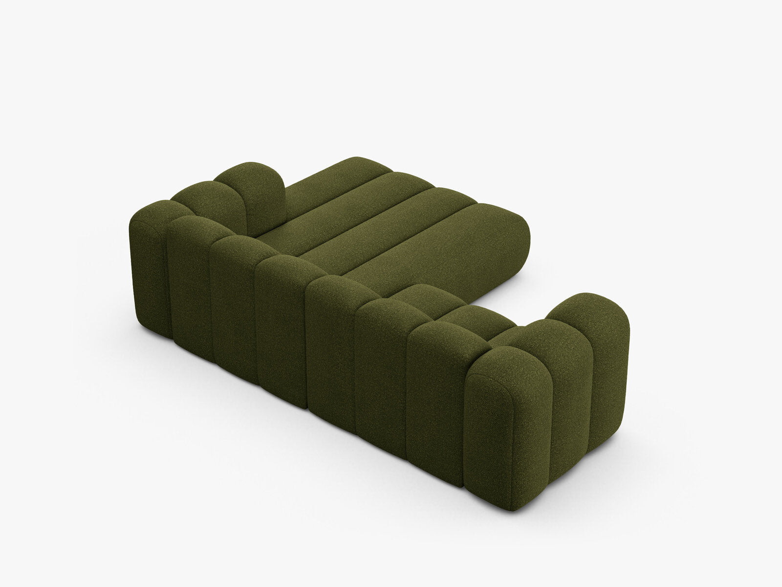 Micadoni Modulares Ecksofa Lupine 3-Sitzer Rechts Boucle Baloo Dunkel-Olivgrün