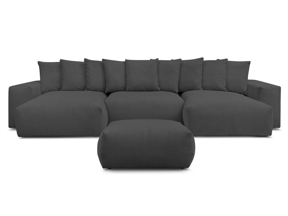 Bobochic Voltaire Wohnlandschaft mit Pouf 420 × 174 cm, Liegefläche 135 × 345 cm Cordsamt Dunkelgrau