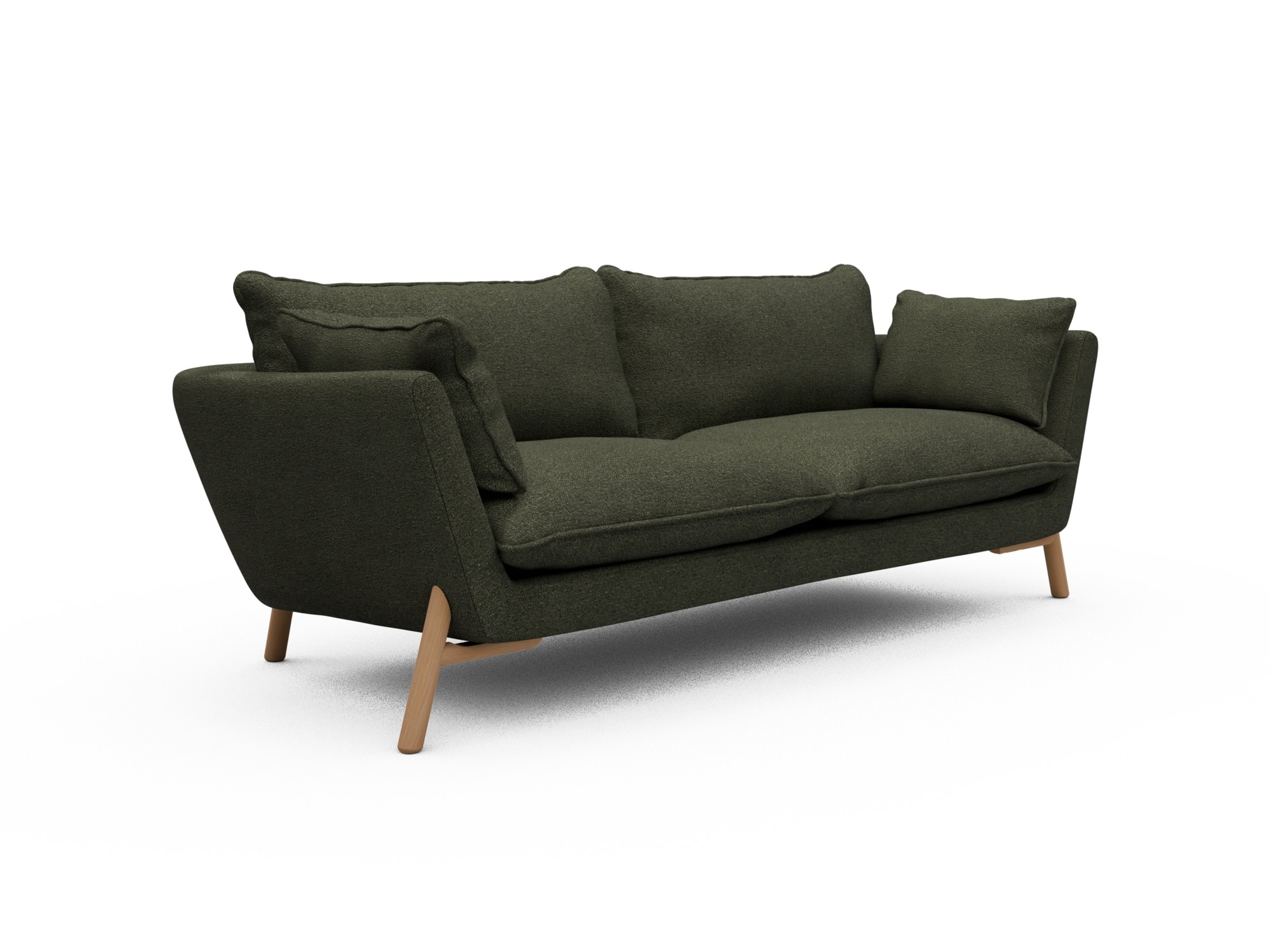Skandi Home Sofa Emil Soft 3-Sitzer Beinfarbe Eiche Natur Boucle-Forest-Green moebelfaktor