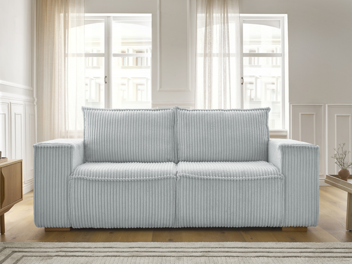Bobochic Chelsea Schlafsofa 3-Sitzer Cordsamt Hellgrau, Liegefläche 160 × 200 cm