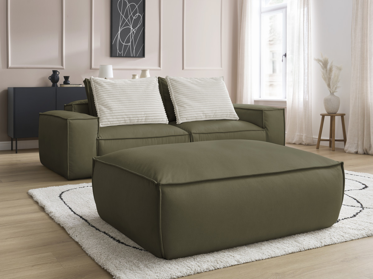 Bobochic Boheme Sofa 3-Sitzer mit Pouf Kunstleder Grün