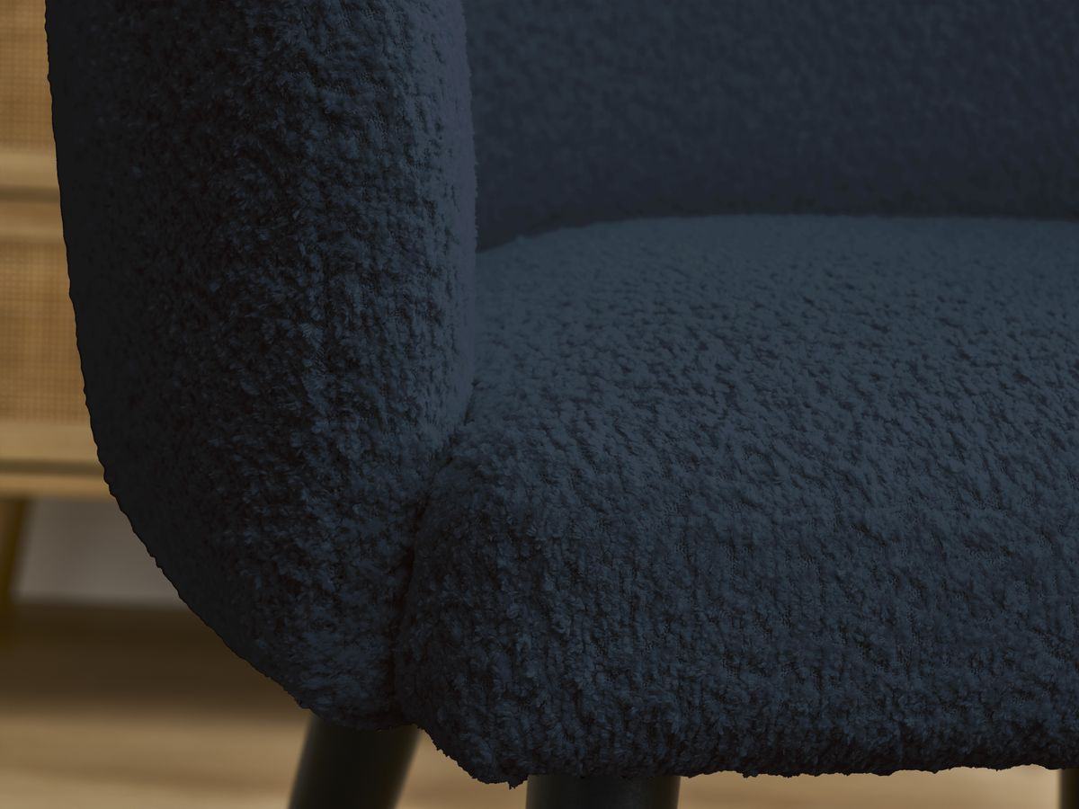 Bobochic Sophie Esszimmerstuhl 4er-Set mit skandinavischen Beinen, schwarz Bouclé-Stoff Dunkelblau