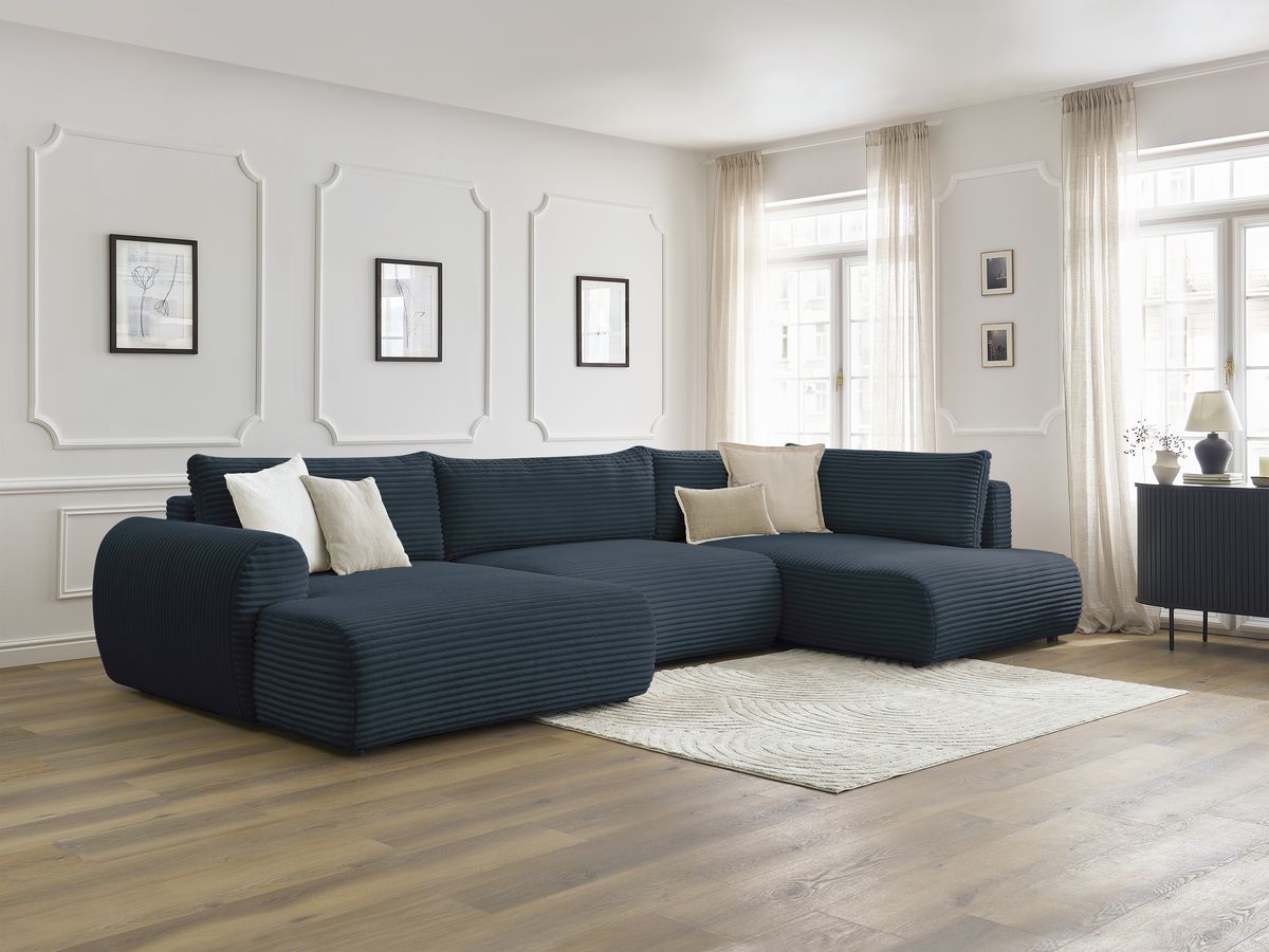 Bobochic Lucien Wohnlandschaft Breitcord weich Dunkelblau Ecke links
