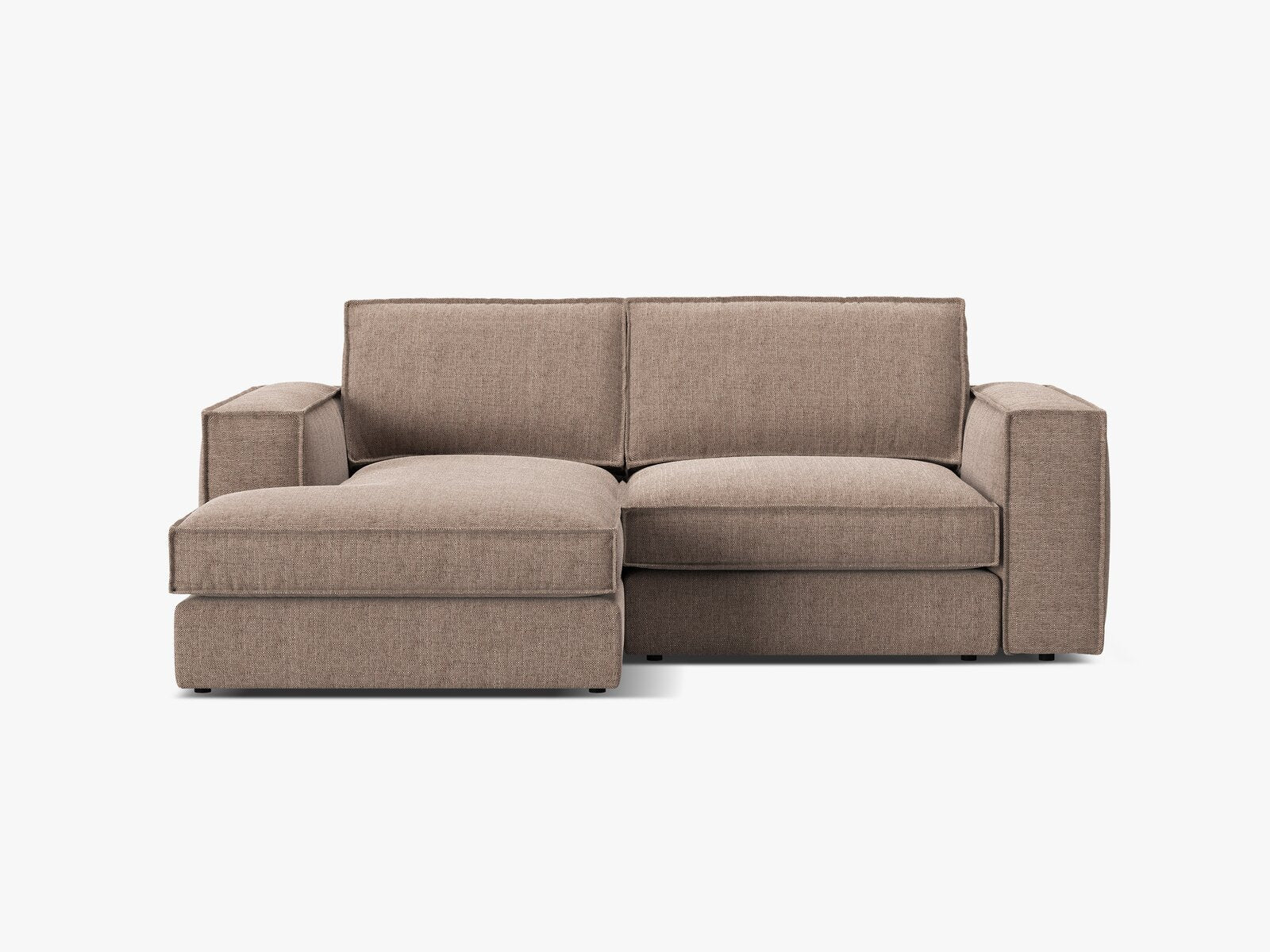 Micadoni modulares Ecksofa Pola 2-Sitzer kleine Version Links Strukturierter Stoff Babel Hellbraun