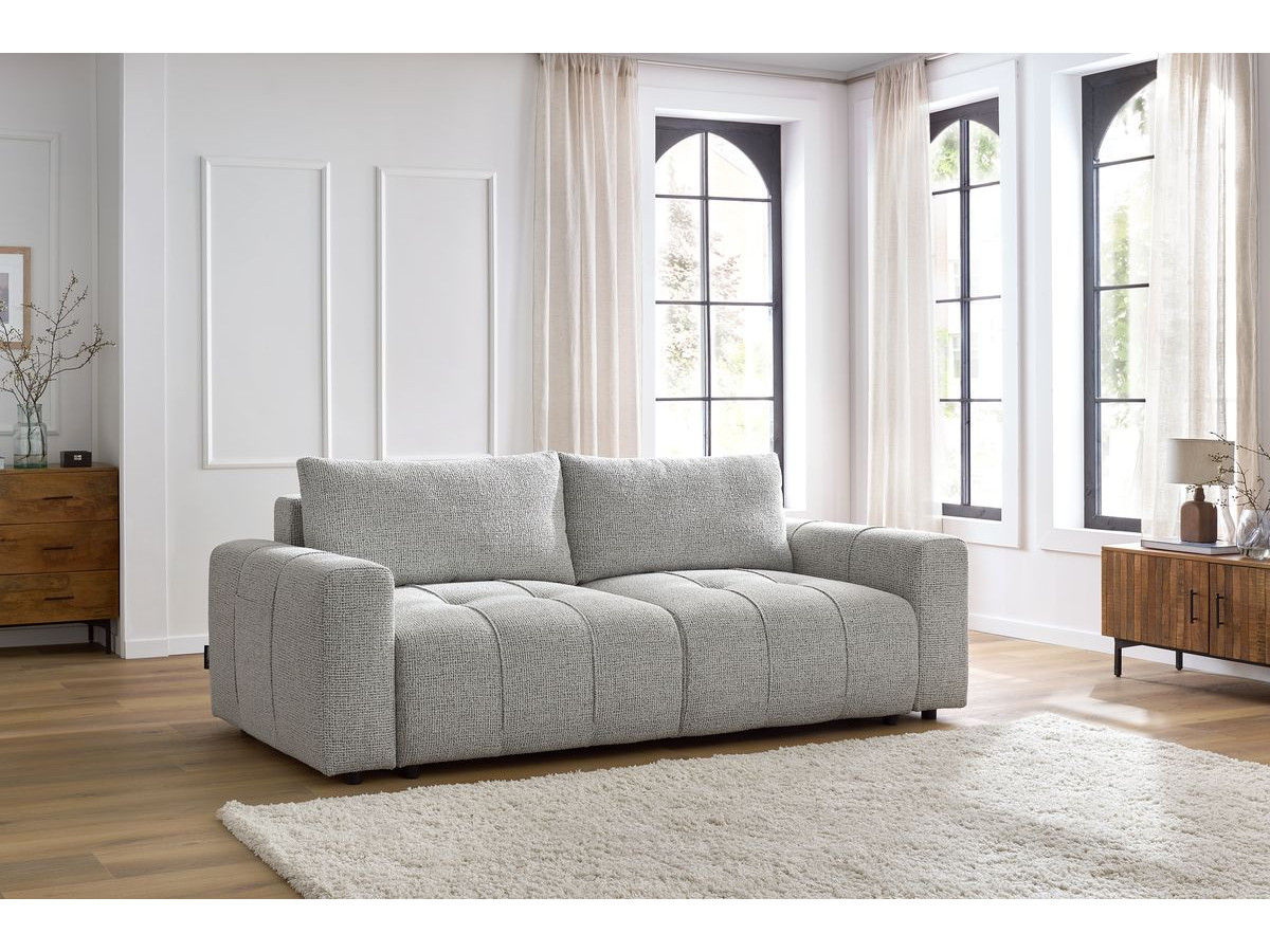 Bobochic Arsene Schlafsofa 3-Sitzer mit Bettkasten Melange-Stoff Hellgrau