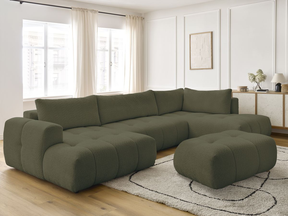 Bobochic Fuji Wohnlandschaft mit Pouf Bouclé-Stoff Grün Ecke links