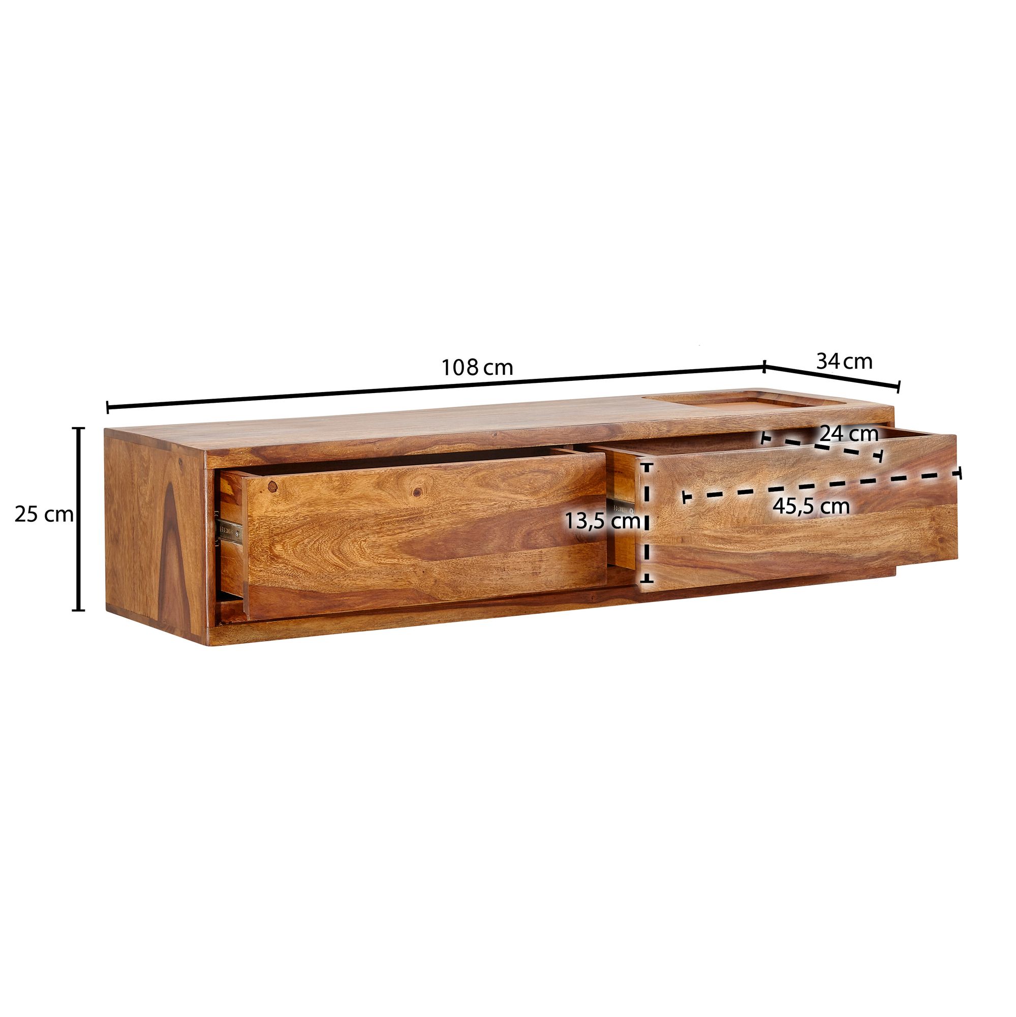TV-Board Sandgerdi Sheesham Massivholz Braun 108 × 34 × 25 cm