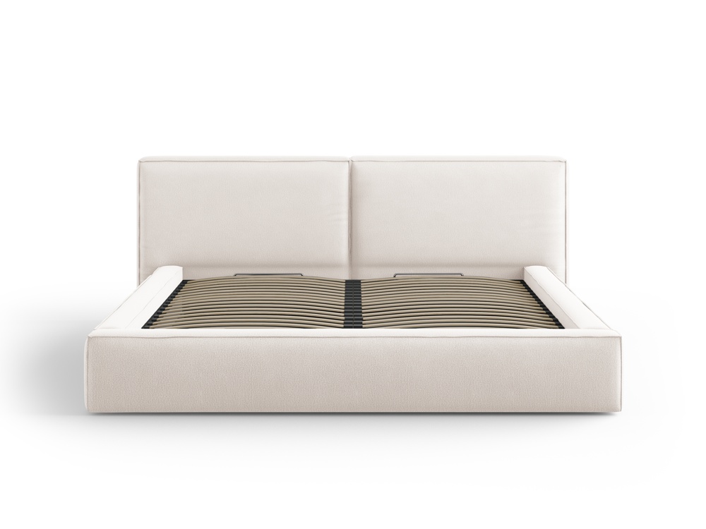 Cosmopolitan Design Stauraumbett mit doppeltem Kopfteil Arendal 200x200 Strukturierter Stoff Megan Helles Beige