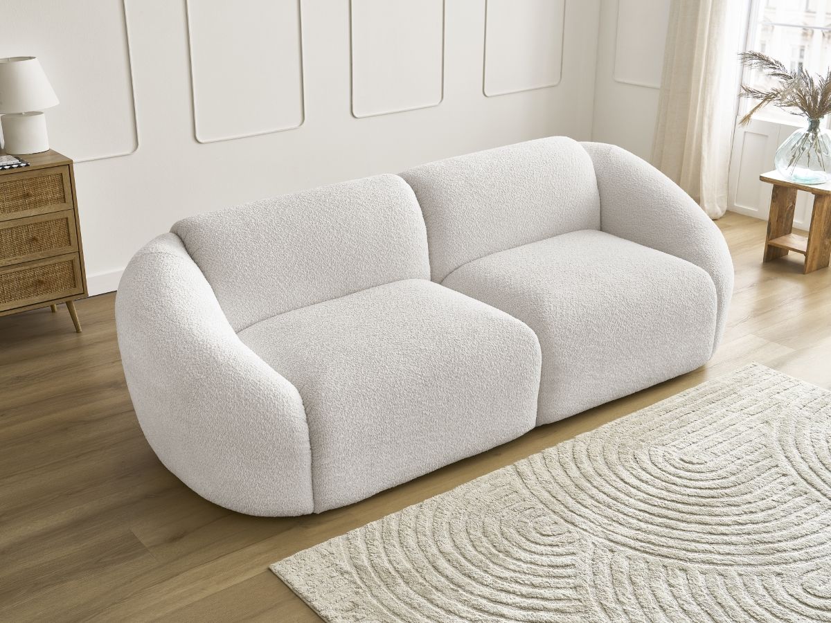 Bobochic Tina Sofa 3-Sitzer Bouclé-Stoff Weiß