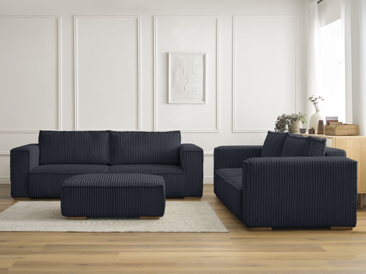 Bobochic Chelsea Sofa 6-Sitzer mit Pouf Breitcord weich Schwarz