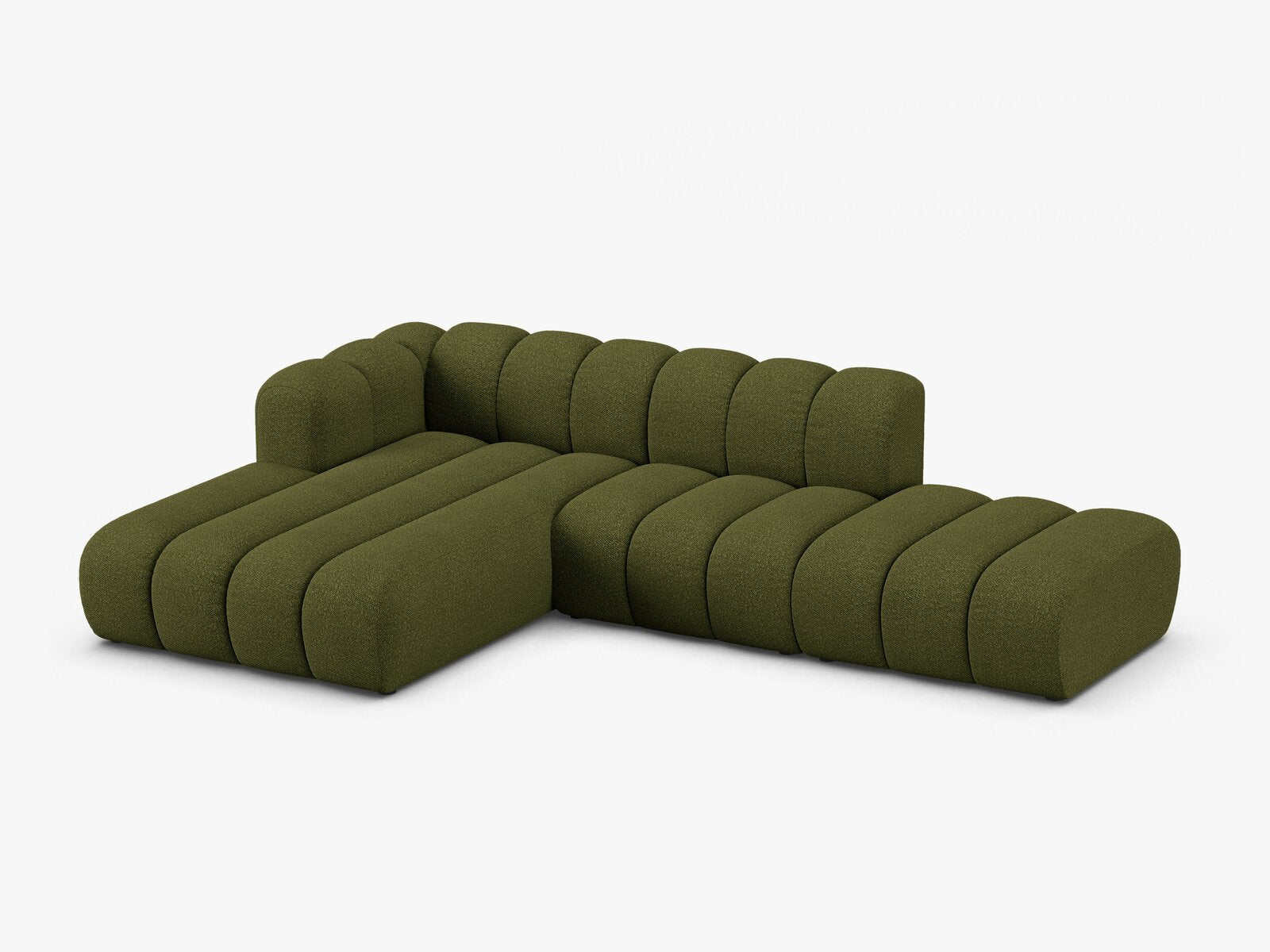 Micadoni Modulares Ecksofa offen Lupine 5-Sitzer Links Boucle Baloo Dunkel-Olivgrün