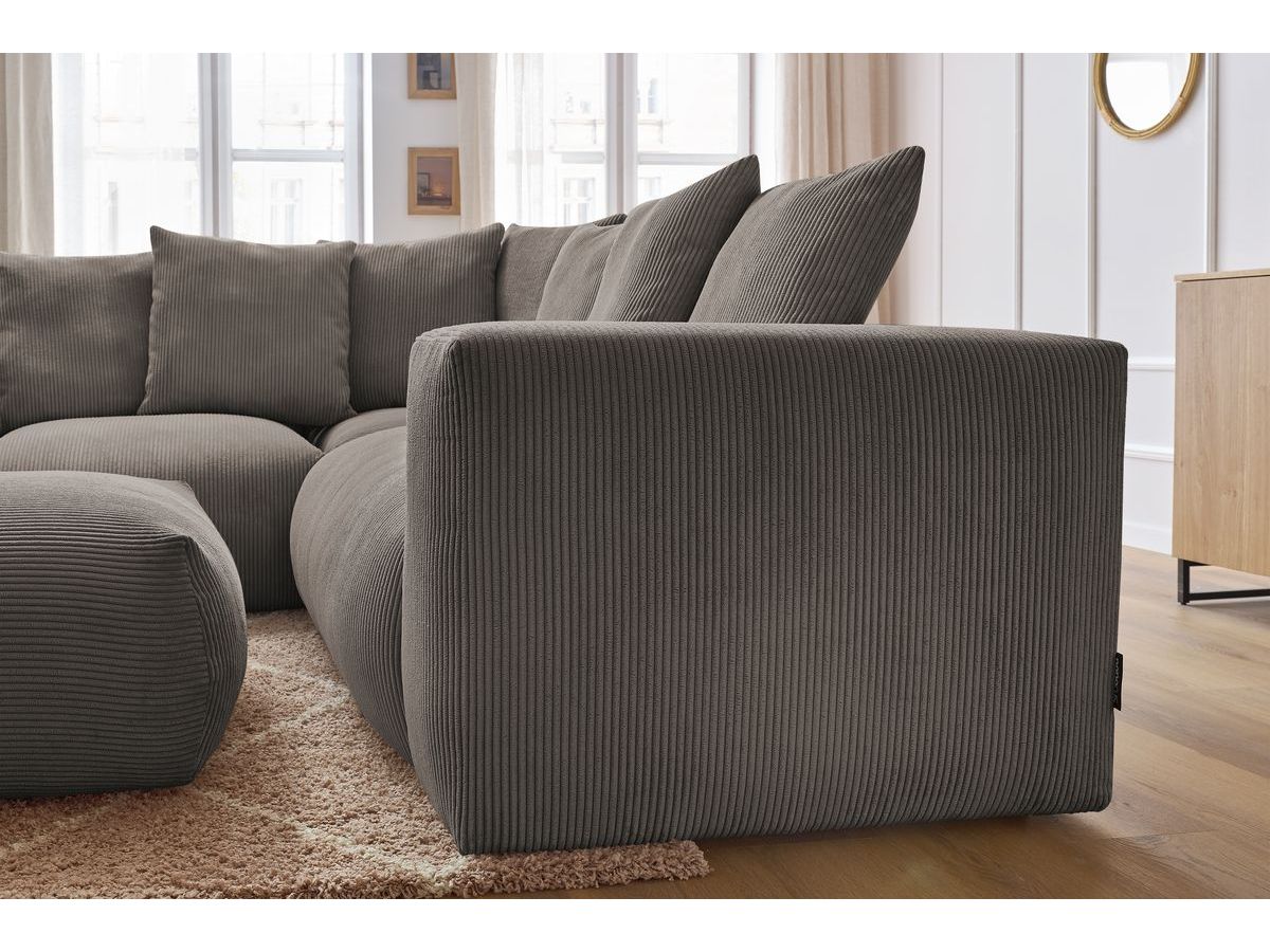 Bobochic Voltaire Ecksofa mit Pouf 268 × 214 cm Cordsamt Taupe Ecke links