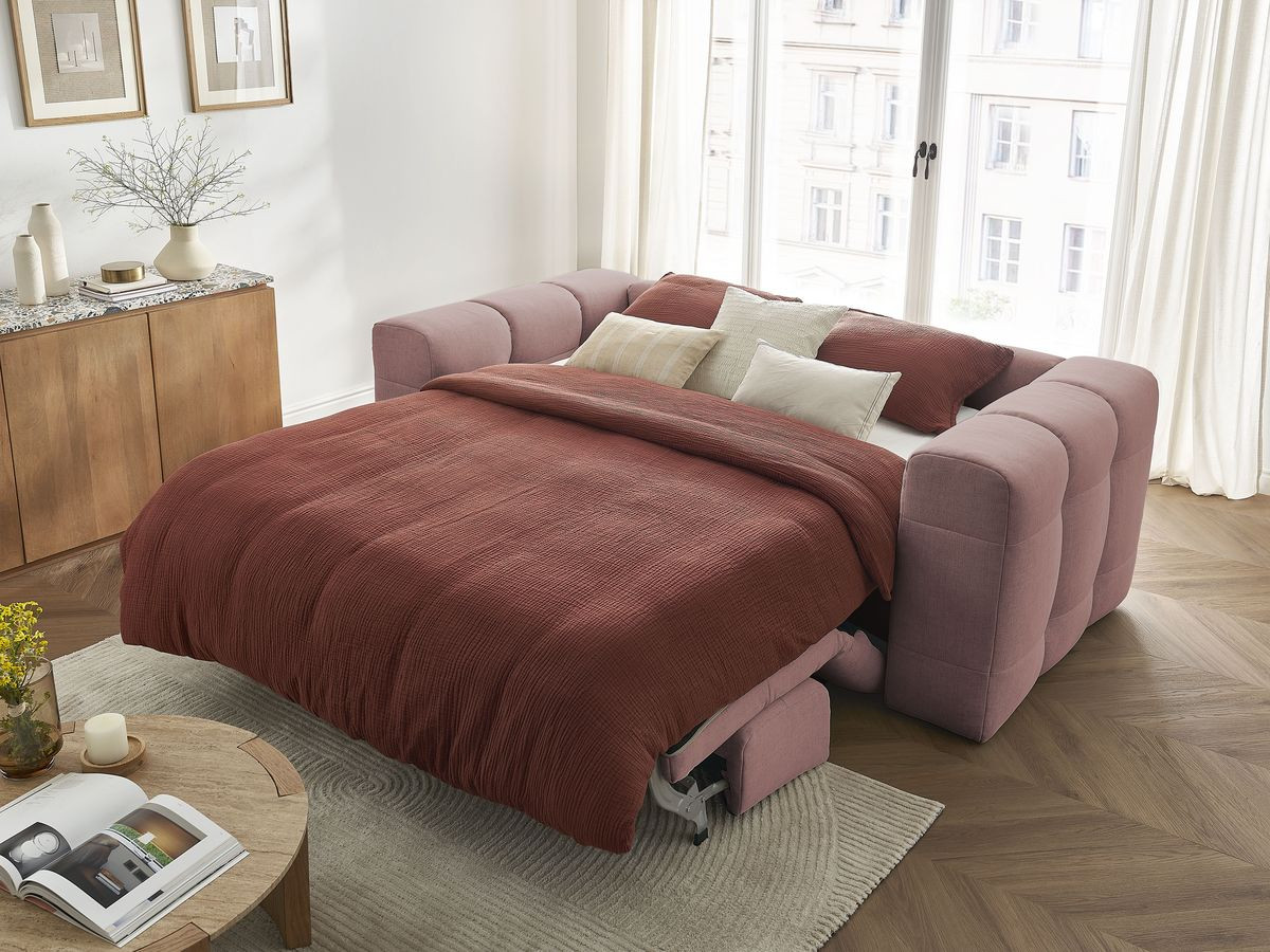 Bobochic Cloud Schlafsofa 3-Sitzer mit Pouf Stoff Rosa