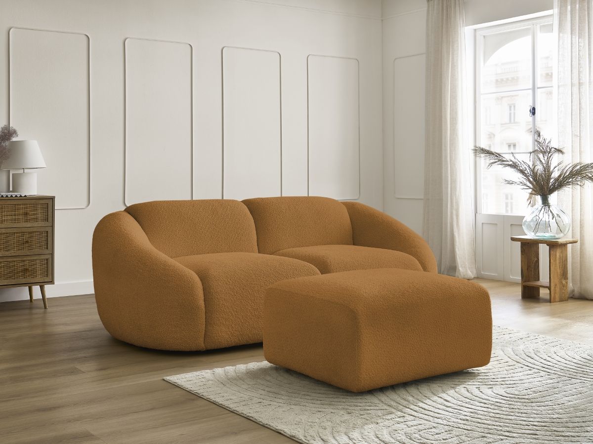 Bobochic Tina Sofa 3-Sitzer mit Pouf Bouclé-Stoff Gelb