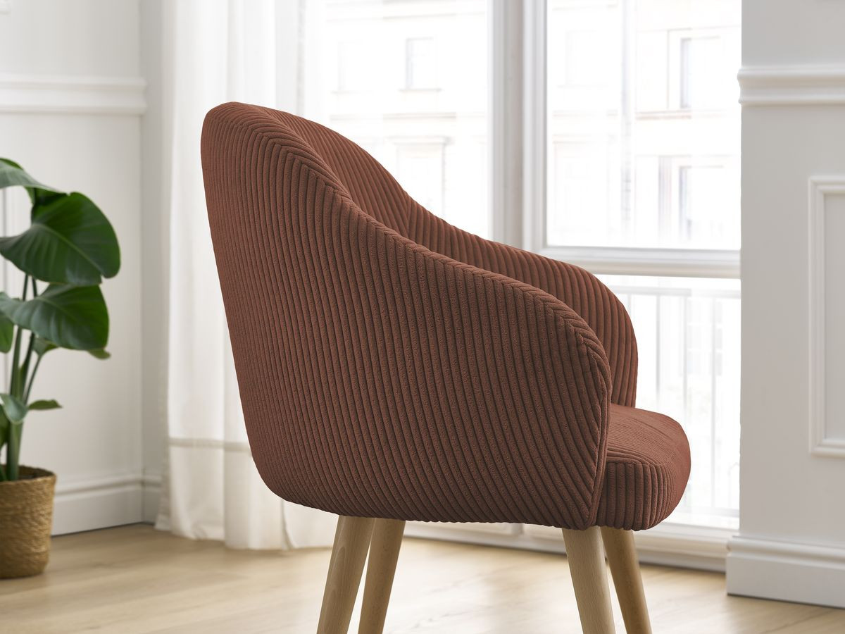 Bobochic Sophie Esszimmerstuhl 4er-Set mit skandinavischen Holzbeinen Cordsamt Orange
