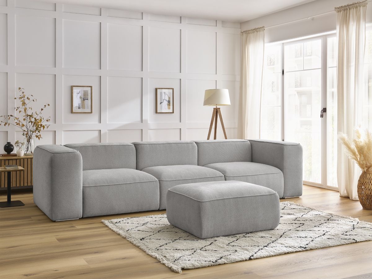 Bobochic Zephyr Sofa 4-Sitzer mit Pouf Strukturstoff Hellgrau