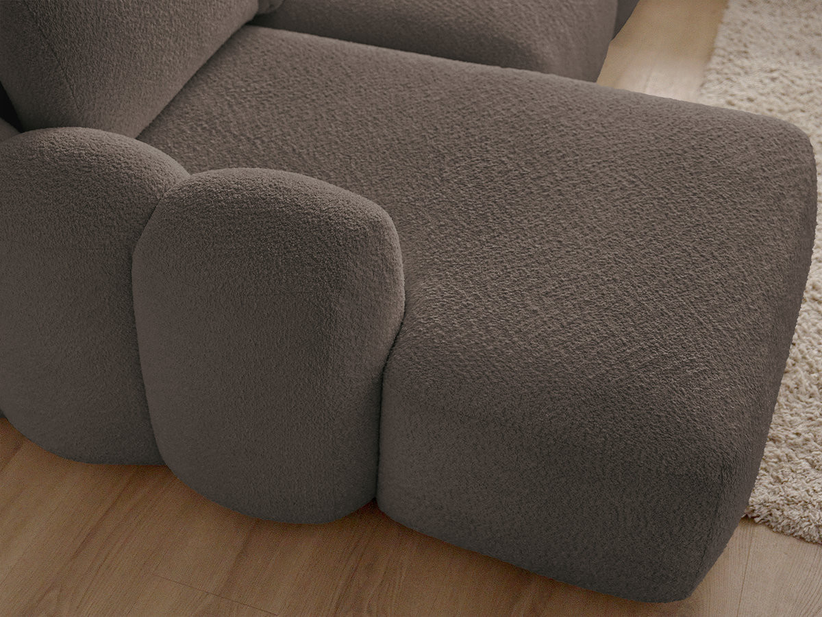 Bobochic Montaigne Schlafsofa 3-Sitzer mit Bettkasten und Pouf Bouclé-Stoff Braun