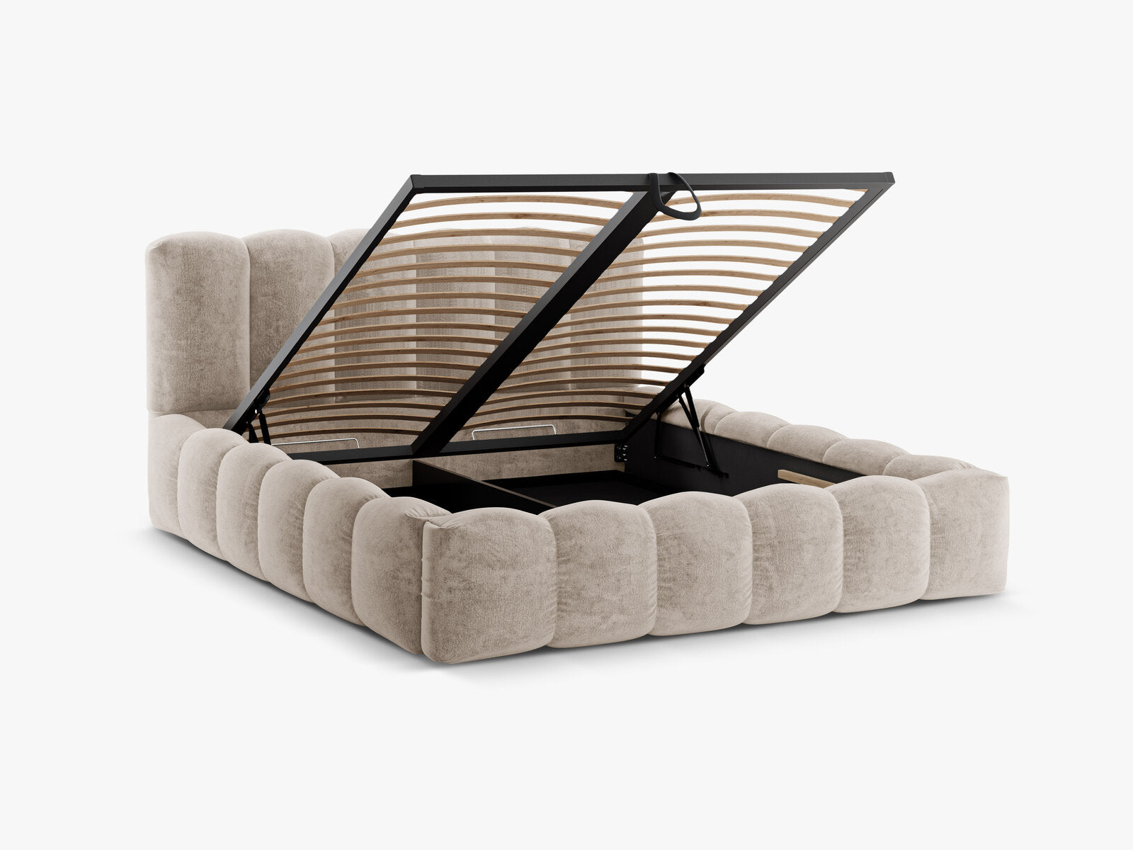 Micadoni Stauraumbett mit Kopfteil Lupine Chenille Perfect Harmony Beige