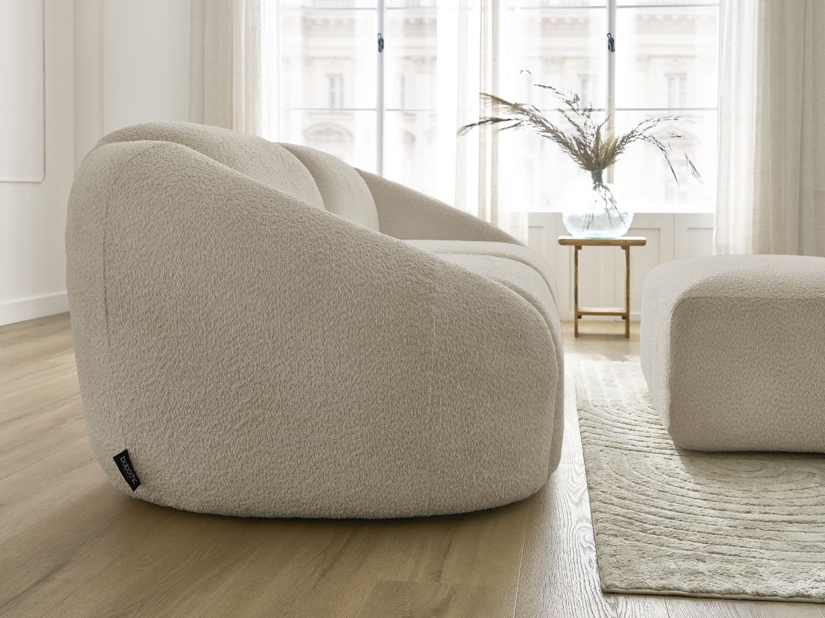 Bobochic Tina Sofa 3-Sitzer mit Pouf Bouclé-Stoff Beige