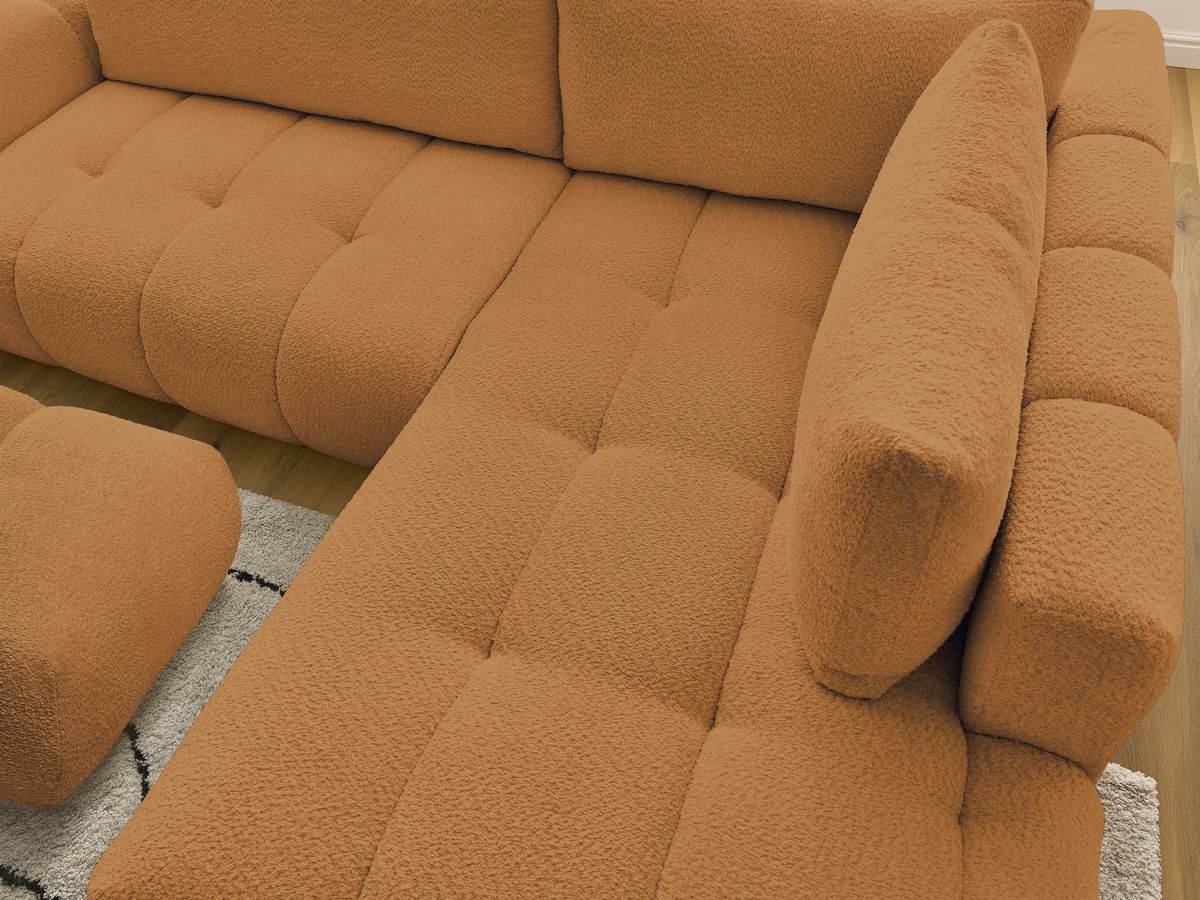 Bobochic Fuji Ecksofa mit Schlaffunktion und Bettkasten und Pouf 282 × 204 cm Bouclé-Stoff Gelb Ecke rechts